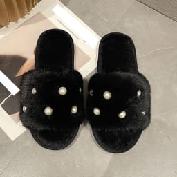 Perle Fluffy Slippers Home Winter Casual Designer Shoes Women 2025 New Luxury Indoor Plush Slides Girls Fashion Elegant Footwear