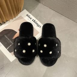 Perle Fluffy Slippers Home Winter Casual Designer Shoes Women 2025 New Luxury Indoor Plush Slides Girls Fashion Elegant Footwear