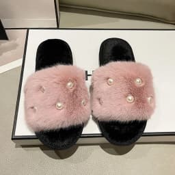 Perle Fluffy Slippers Home Winter Casual Designer Shoes Women 2025 New Luxury Indoor Plush Slides Girls Fashion Elegant Footwear