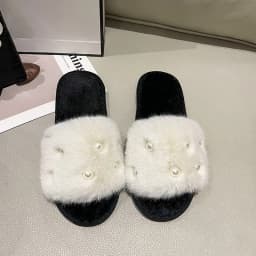 Perle Fluffy Slippers Home Winter Casual Designer Shoes Women 2025 New Luxury Indoor Plush Slides Girls Fashion Elegant Footwear