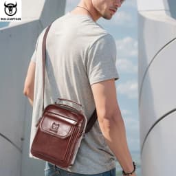BULLCAPTAIN New Genuine Leather Men Vintage Handbags Flap Men's Shoulder Bag Casual Office Messenger Bags Fashion Crossbody