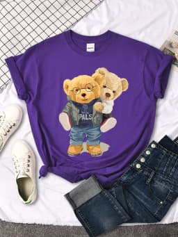We Are Best Friends Cute Bear T-Shirt Women Summer Breathable Tops Street Vintage Casual Short Sleeve Sport Aesthetic Clothes