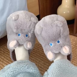 Winter Women Cute Home Plush Slippers Cartoon Hippo Warm Faux Fur Lining Fluffy Cozy Flat Non Slip Sole Ladies Shoes