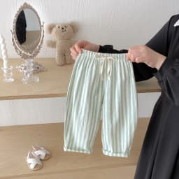 Vintage Linen Cotton Stripe Pants for Boys Casual Pocket Design Elastics Waist Pants for Toddler Girl Clothing Children Trousers