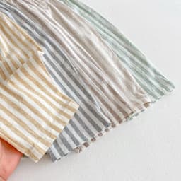 Vintage Linen Cotton Stripe Pants for Boys Casual Pocket Design Elastics Waist Pants for Toddler Girl Clothing Children Trousers