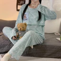 New Monthly Clothing 2-Piece Spring And Autumn Maternity Pajamas Summer Breastfeeding Suit Breastfeeding Pajamas Homewear