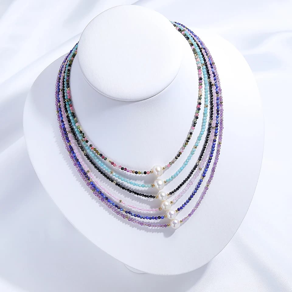 7mm Pearl Necklace Freshwater Natural Stone Choker For Women Stainless Steel Stainless Jewelry Amethyst Chains