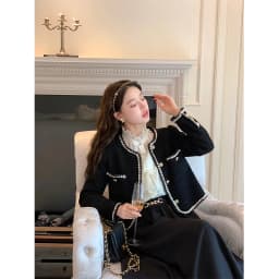 Vintage Cropped Tweed Jackets Women Elegant Black Thicken Coat Korean Single Breasted Blazer Casual Warm Short Outerwear Tops