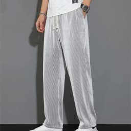 Summer White Casual Pants Men's Ice Silk Pants Men's Drape Floor Mop Pants Korean Straight Loose Wide Leg Long Pants