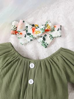 Summer round neck cute casual girl aged 0-2, Cotton Short Sleeved Headscarf, Printed Bow Shorts, Baby Wear