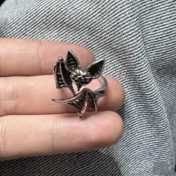 Buyee 925 Sterling Silver Elegant Big Ring Finger Cute Bat Gray Open Ring for Woman Men Fashion Animal Punk Fine Jewelry Circle