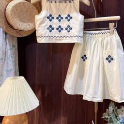 Children's Clothing Sets Floral Embroidery Sleeveless Top + Skirt 2pcs Kids Clothes Girls for 2 To 7 Years Baby Girl Outfit Set