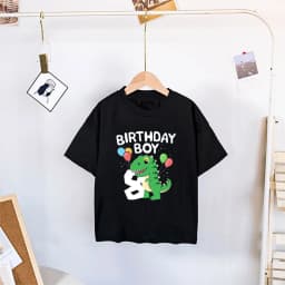 Dinosaur Birthday Number Printed Shirt Kids 2-8 Birthday Party T-Shirt Boy Shirt Dino Theme Tops Clothes Child Short Sleeve Tees