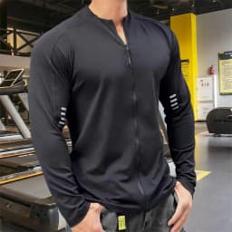 2024 New Man Long Sleeve Men's Fashion Jogging Casual Training Clothes Loose Gym Fitness Sports Zipper Long Sleeve T-shirt