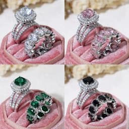 Huitan Gorgeous 2Pcs Wedding Rings for Women White/Pink/Green/Black Cubic Zirconia Set Rings Luxury Trendy Engagement Jewelry