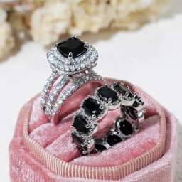 Huitan Gorgeous 2Pcs Wedding Rings for Women White/Pink/Green/Black Cubic Zirconia Set Rings Luxury Trendy Engagement Jewelry