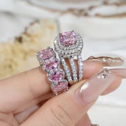 Huitan Gorgeous 2Pcs Wedding Rings for Women White/Pink/Green/Black Cubic Zirconia Set Rings Luxury Trendy Engagement Jewelry