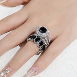 Huitan Gorgeous 2Pcs Wedding Rings for Women White/Pink/Green/Black Cubic Zirconia Set Rings Luxury Trendy Engagement Jewelry