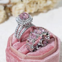 Huitan Gorgeous 2Pcs Wedding Rings for Women White/Pink/Green/Black Cubic Zirconia Set Rings Luxury Trendy Engagement Jewelry