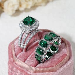 Huitan Gorgeous 2Pcs Wedding Rings for Women White/Pink/Green/Black Cubic Zirconia Set Rings Luxury Trendy Engagement Jewelry