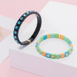 2024 Colorful Rhinestone Beads Women Bracelet Enamel Candy Color Elastic Bangle Bohemian Jewelry Accessories