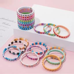 2024 Colorful Rhinestone Beads Women Bracelet Enamel Candy Color Elastic Bangle Bohemian Jewelry Accessories