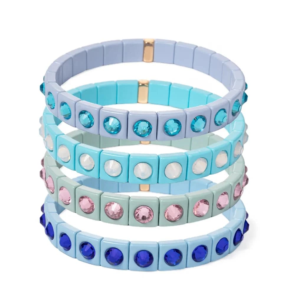 2024 Colorful Rhinestone Beads Women Bracelet Enamel Candy Color Elastic Bangle Bohemian Jewelry Accessories