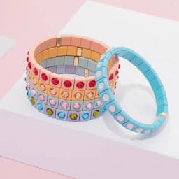 2024 Colorful Rhinestone Beads Women Bracelet Enamel Candy Color Elastic Bangle Bohemian Jewelry Accessories