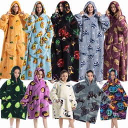 Winter Oversized Hoodies Sweatshirt Cute Cartoon Pizza Lion Panda Pullover Super Long Flannel Giant Lazy TV Blanket Pajamas