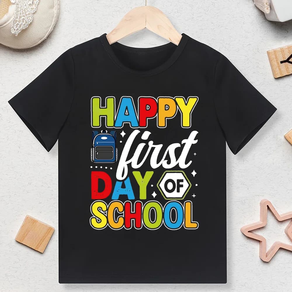 Happy First Day of School for Students Shirts Kids Back To School T Shirt Children Short Sleeve School Tee Clothes