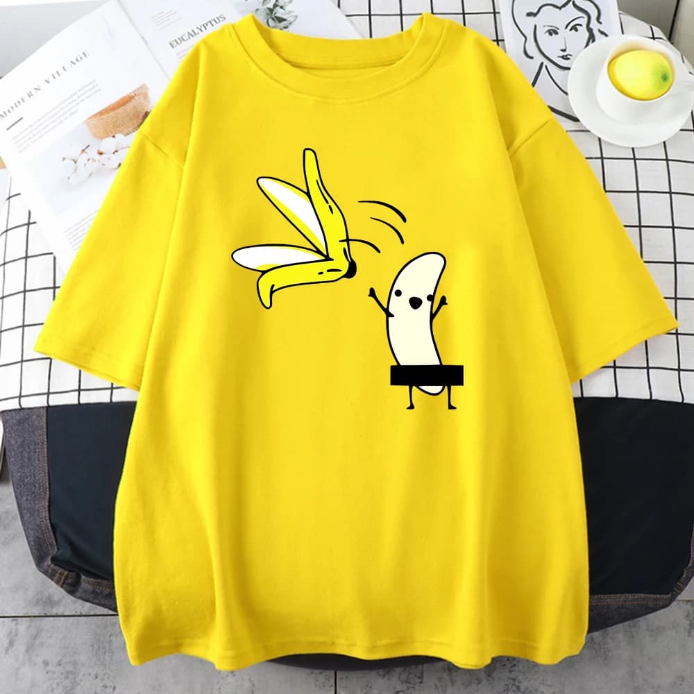 Men Banana Disrobe Overcoat Funny Print T-shirt Summer Humor Joke Hipster T-Shirt Soft Cotton Street T Shirts Outfits Streetwear