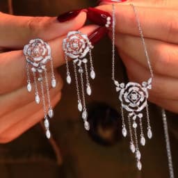 Newly Designed Hollow Rose Flower Tassels Necklace Earring Elegant Women's Silver Color Jewelry Accessories Valentine's Day Gift