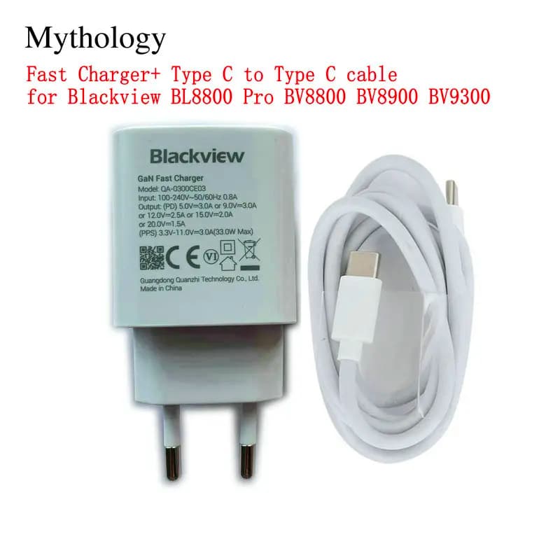 Fast Charge for Blackview BL8800 Pro BV8800 BV8900 BV9300 Original EU Plug Travel Power Adapter 33W Type C To Type C Cable