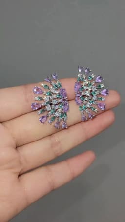 Luxury Jewelry Stud Earrings Cubic Zirconia Half Round Fanshaped Radial Stud Earrings Birthday Gift