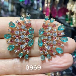 Luxury Jewelry Stud Earrings Cubic Zirconia Half Round Fanshaped Radial Stud Earrings Birthday Gift
