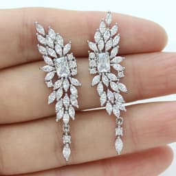 Luxury Jewelry Stud Earrings Cubic Zirconia Half Round Fanshaped Radial Stud Earrings Birthday Gift