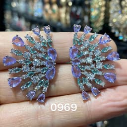 Luxury Jewelry Stud Earrings Cubic Zirconia Half Round Fanshaped Radial Stud Earrings Birthday Gift