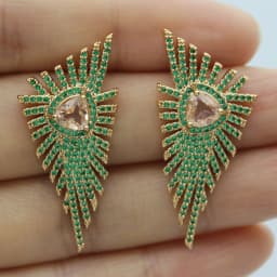 Luxury Jewelry Stud Earrings Cubic Zirconia Half Round Fanshaped Radial Stud Earrings Birthday Gift