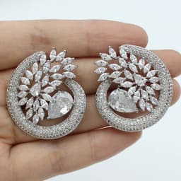 Luxury Jewelry Stud Earrings Cubic Zirconia Half Round Fanshaped Radial Stud Earrings Birthday Gift