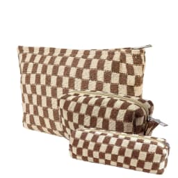 3PCS Checkered Makeup Bag,Travel Toiletry Bag Cute Makeup Brushes Bag Cosmetic Bags for Women Zipper Makeup Bags for Purse