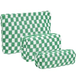 3PCS Checkered Makeup Bag,Travel Toiletry Bag Cute Makeup Brushes Bag Cosmetic Bags for Women Zipper Makeup Bags for Purse