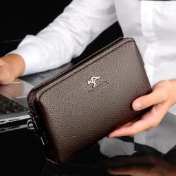 Luxury Brand Men's Wallet Leather Long Wallet PU Leather Wallet Men Double Zipper Coin Pocket Purse Business Clutch Phone Bag
