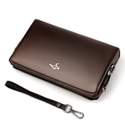 Luxury Brand Men's Wallet Leather Long Wallet PU Leather Wallet Men Double Zipper Coin Pocket Purse Business Clutch Phone Bag