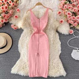 Zipple 2023 Sexy Summer Knit Strap Dress Women Tank Elatic Waist Bodycon Sundress Female Beach Split Backless Midi Dress
