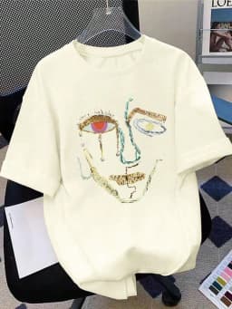 100% Cotton T-Shirts For Women Color Graffiti Woman's Face Printing Clothes Street Fashion Tops Loose Casual Short Sleeve Tees