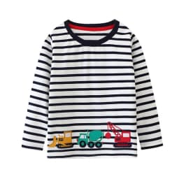 Little maven Baby Boys Blouses Long Sleeves Striped T-shirt Cotton Cartoon Excavator Tops for Kids Children's Clothing