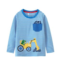Little maven Baby Boys Blouses Long Sleeves Striped T-shirt Cotton Cartoon Excavator Tops for Kids Children's Clothing