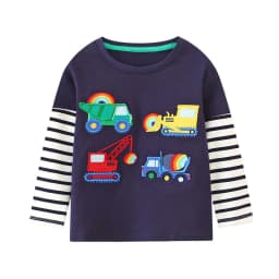 Little maven Baby Boys Blouses Long Sleeves Striped T-shirt Cotton Cartoon Excavator Tops for Kids Children's Clothing