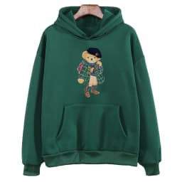 Cute Bear Printing Hoodies Women Trendy Sweatshirts Winter Fleece Clothing Comfortable Casual Long Sleeve Oversized Pullovers
