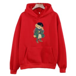 Cute Bear Printing Hoodies Women Trendy Sweatshirts Winter Fleece Clothing Comfortable Casual Long Sleeve Oversized Pullovers